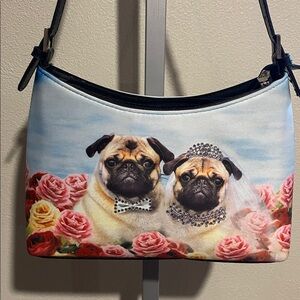 Pug Wedding Shoulder Bag with Pink Roses